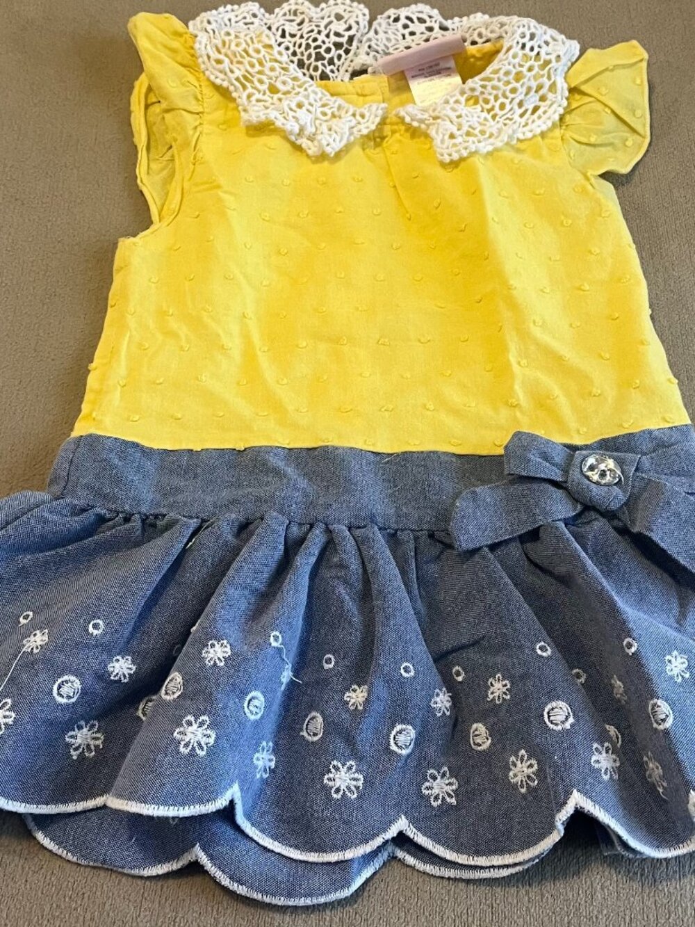 Little Lass Toddler Girls Yellow & Blue Dress Short Sleeves Size 24 Month.